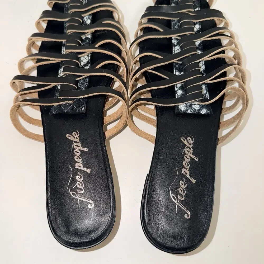 Free People Black Leather Strappy Slide Sandals – EU 40 US 9-9.5 JB2